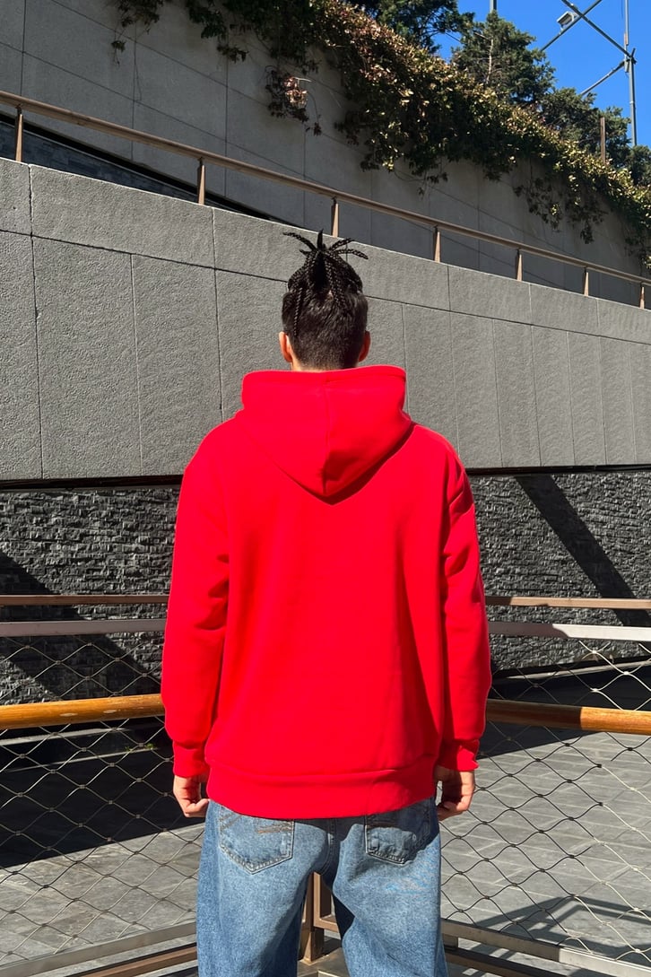 Chest Nakışlı Kırmızı Oversize Sweatshirt
