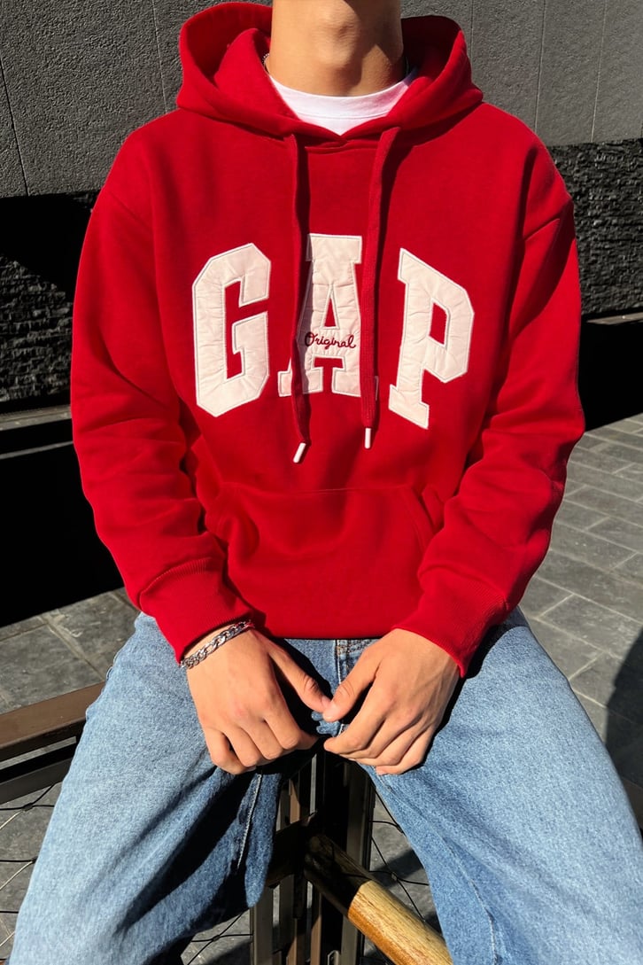 Chest Nakışlı Kırmızı Oversize Sweatshirt