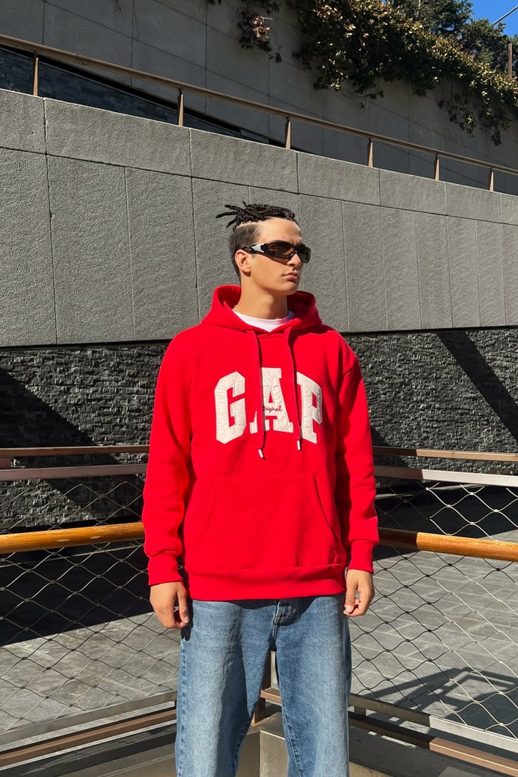 Chest Nakışlı Kırmızı Oversize Sweatshirt