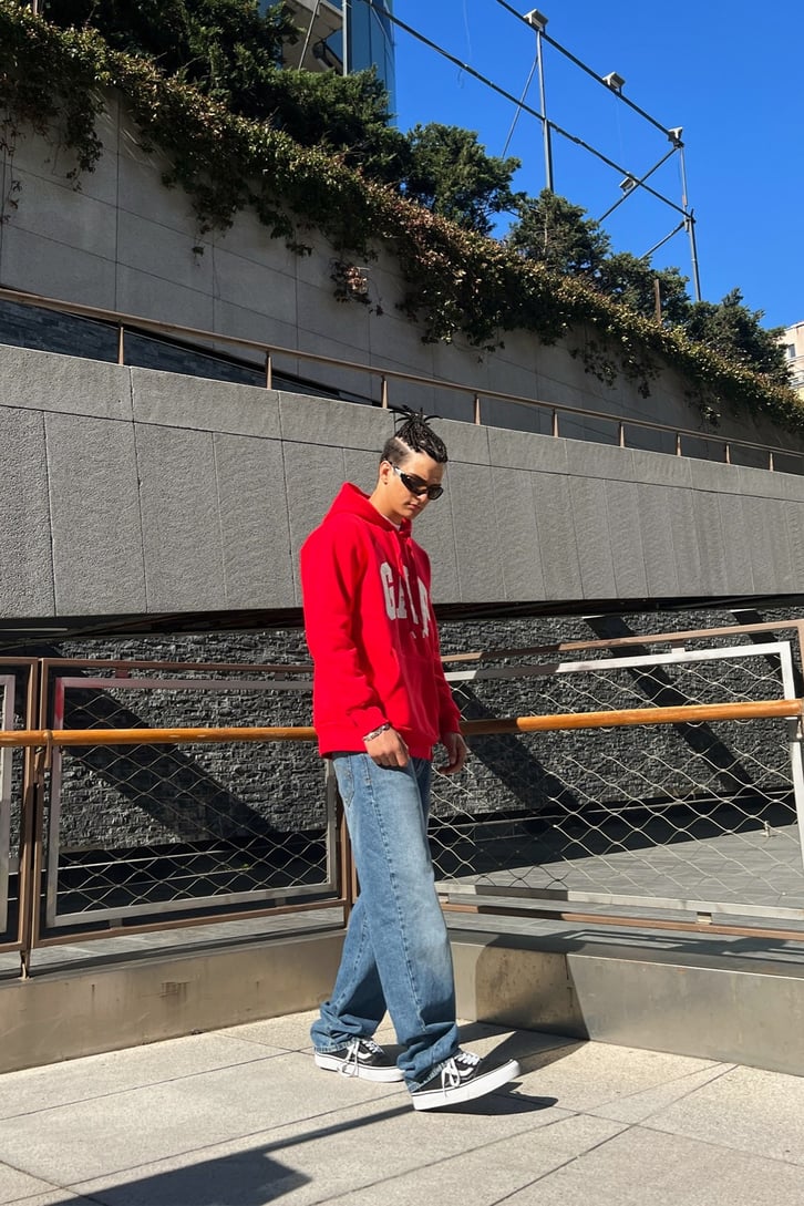 Chest Nakışlı Kırmızı Oversize Sweatshirt