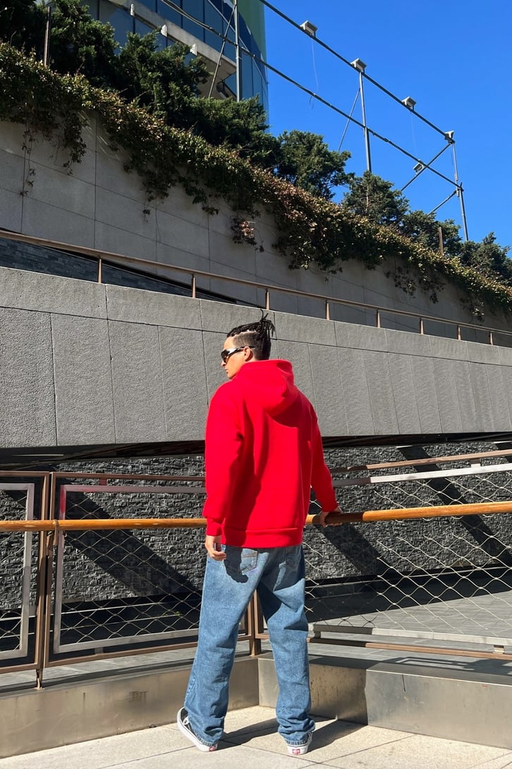 Chest Nakışlı Kırmızı Oversize Sweatshirt
