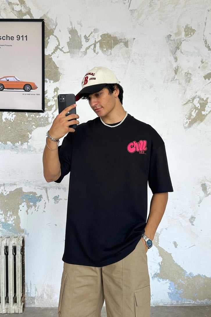 Chill Baskılı Oversize Tişört
