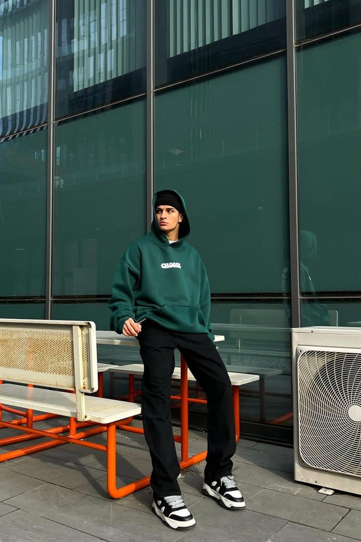 Choose Sırt Baskılı Yeşil Oversize Hoodie