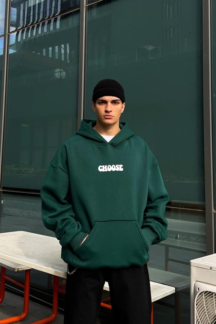 Choose Sırt Baskılı Yeşil Oversize Hoodie