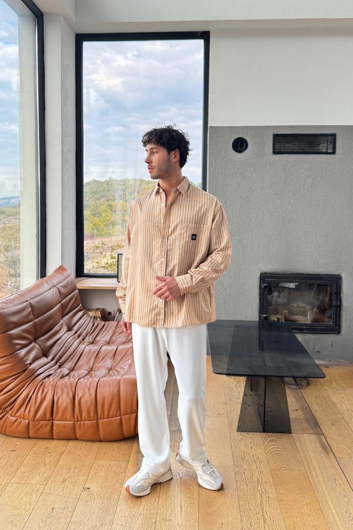 Çift Çizgili Oversize Gömlek