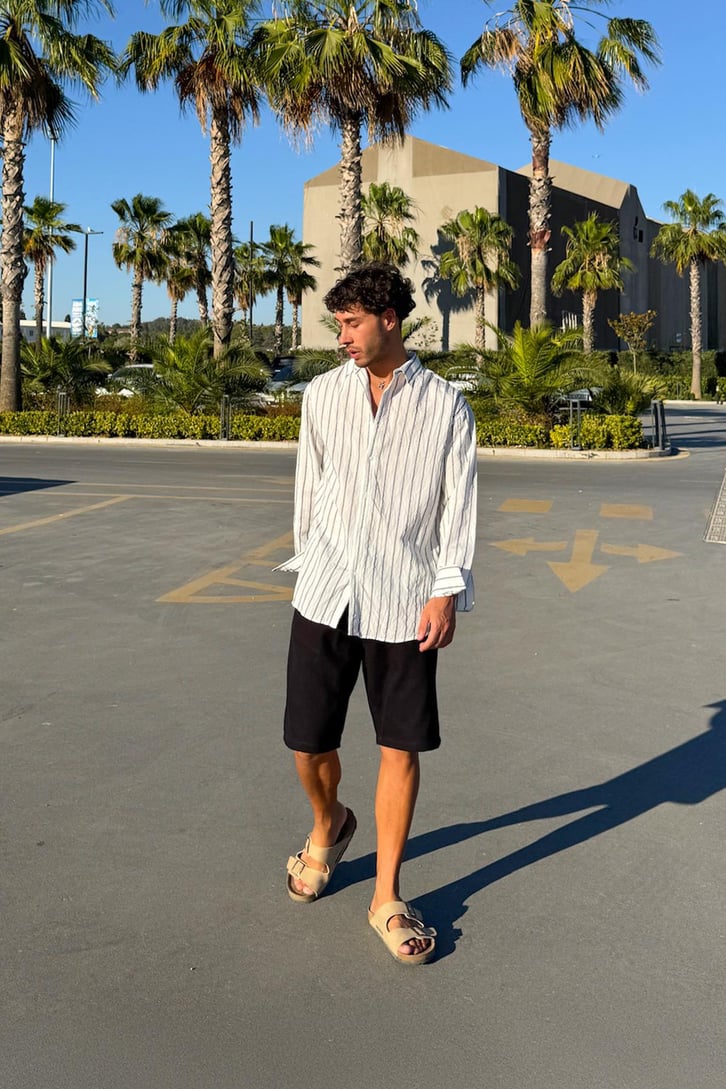 Çift Çizgili Oversize Gömlek