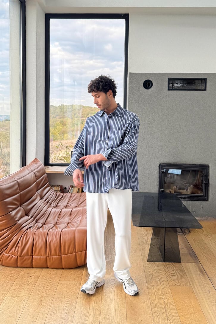 Çift Çizgili Oversize Gömlek
