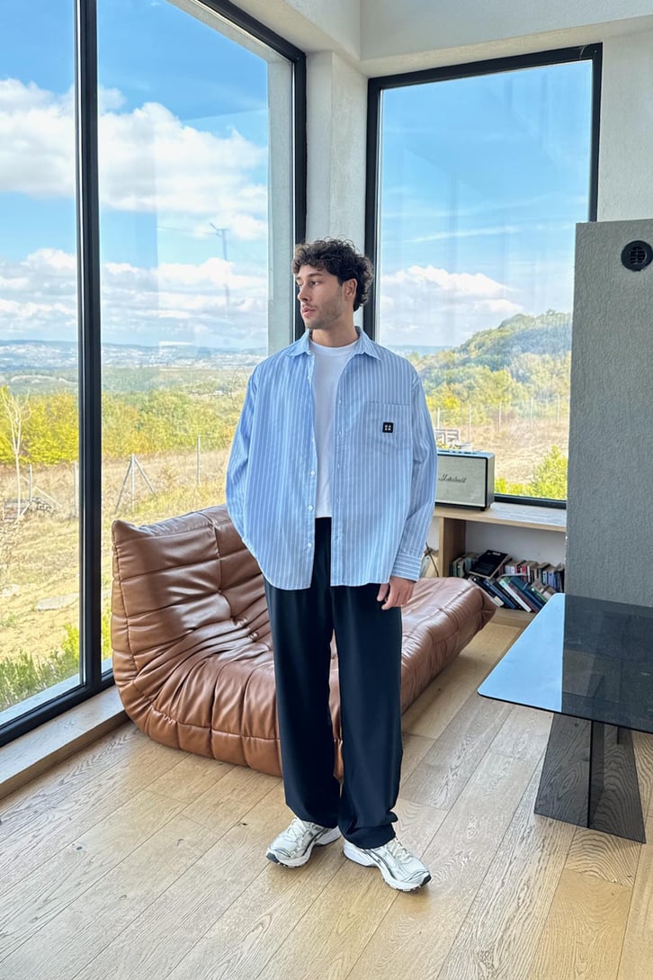 Çift Çizgili Oversize Gömlek
