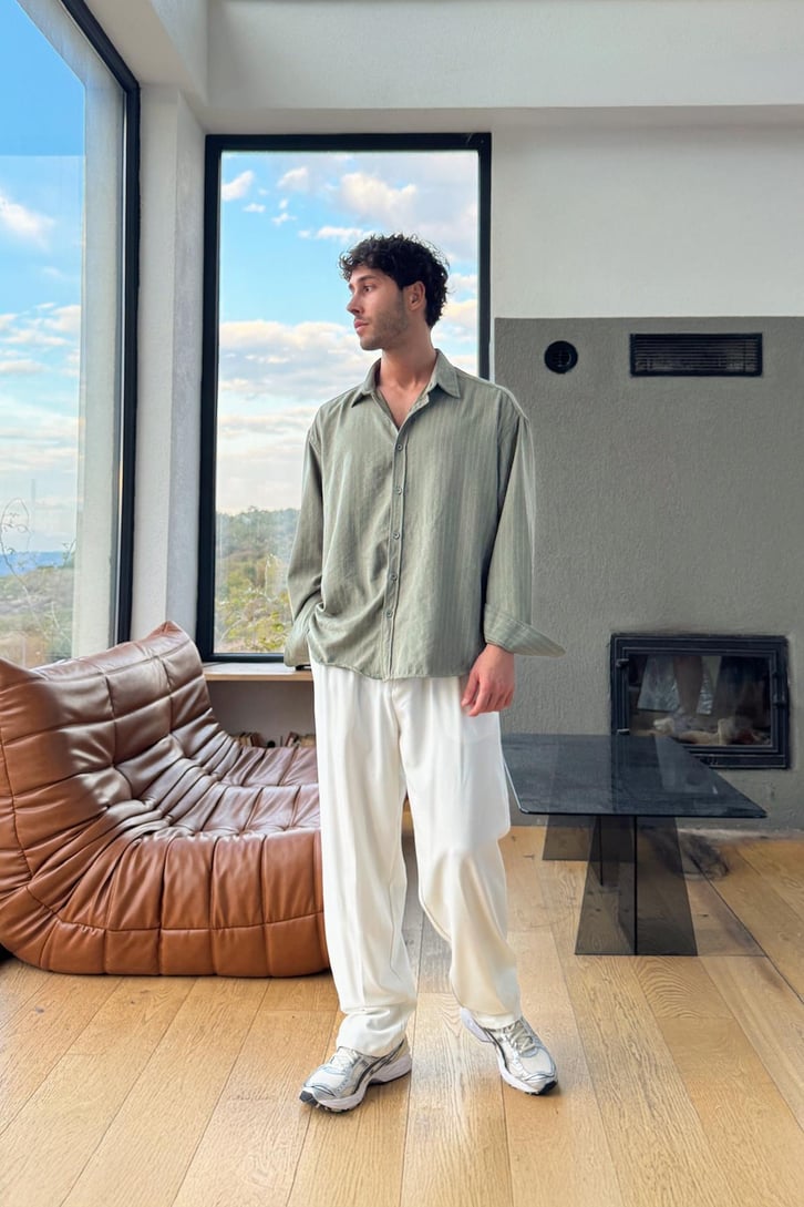 Çift Çizgili Oversize Gömlek