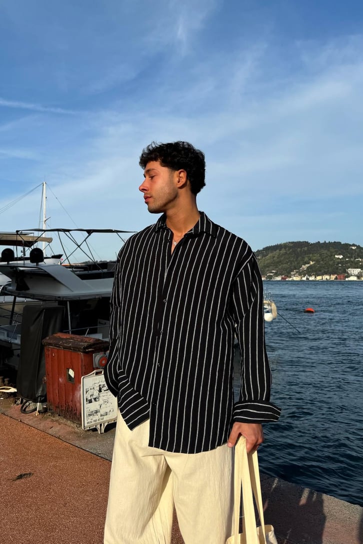 Çift Çizgili Oversize Gömlek