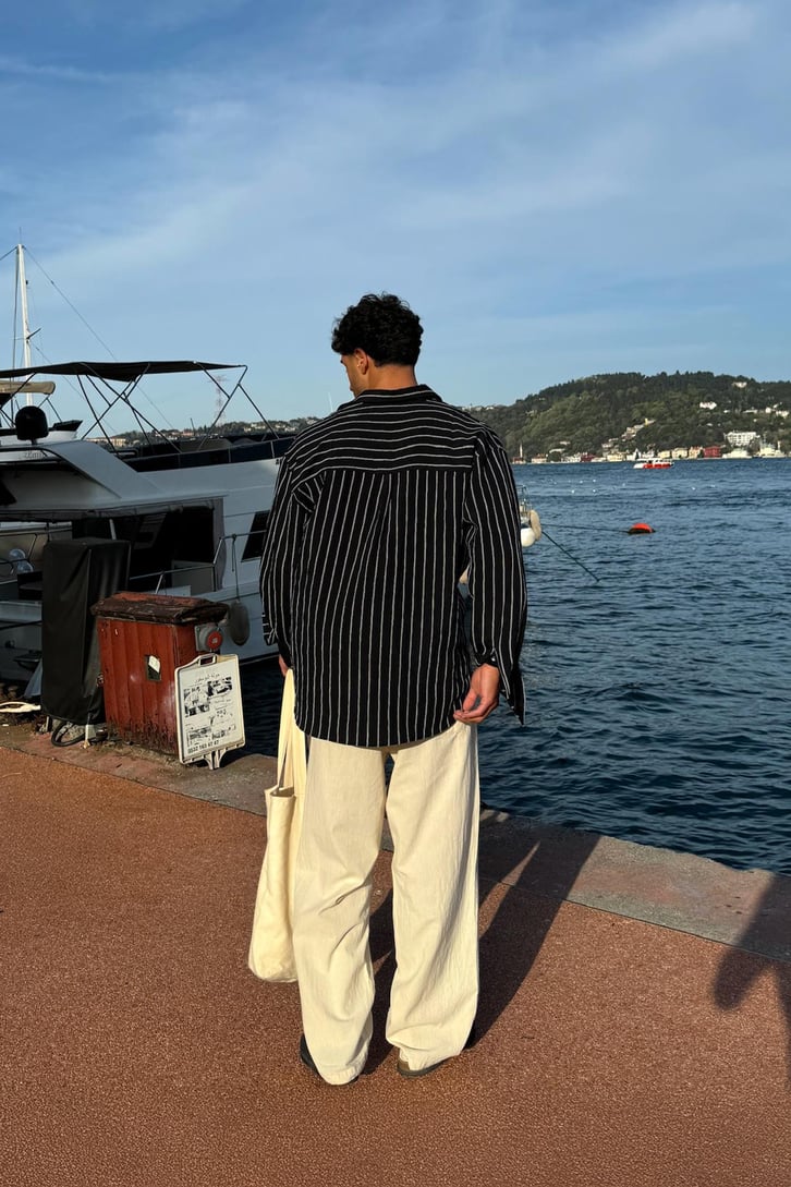 Çift Çizgili Oversize Gömlek