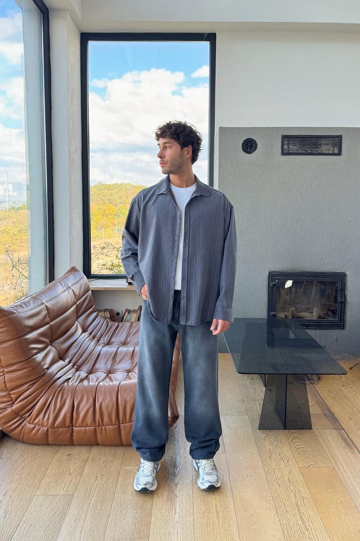Çift Çizgili Oversize Gömlek