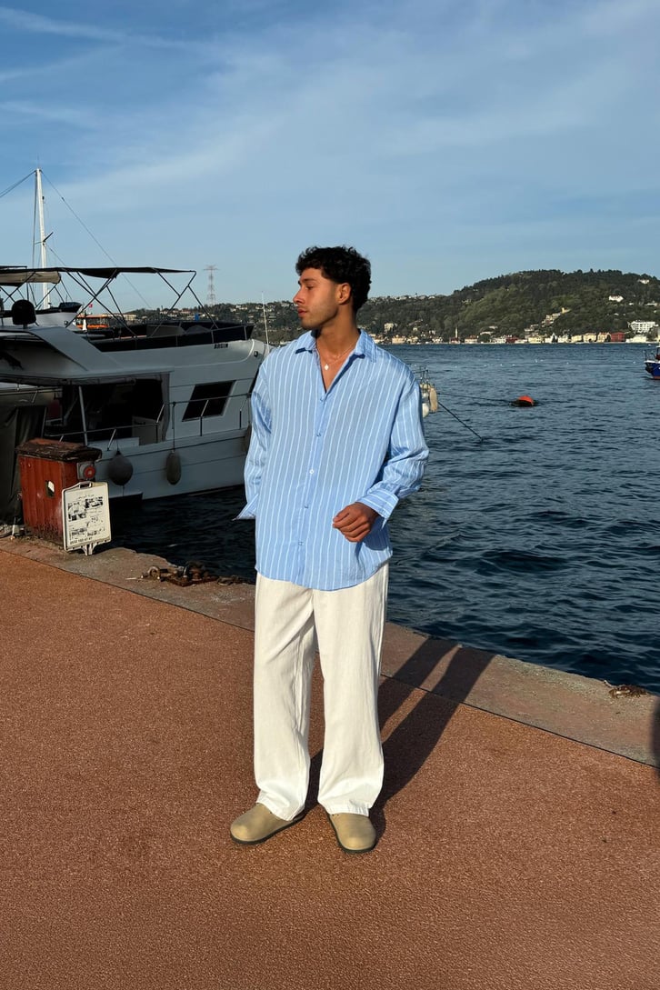 Çift Çizgili Oversize Gömlek