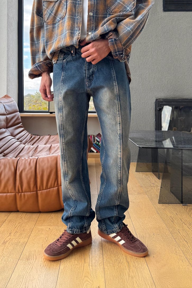Çift Dikiş Eskitme Detay Jean