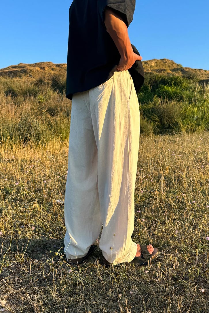 Çift Pileli Keten Pantolon