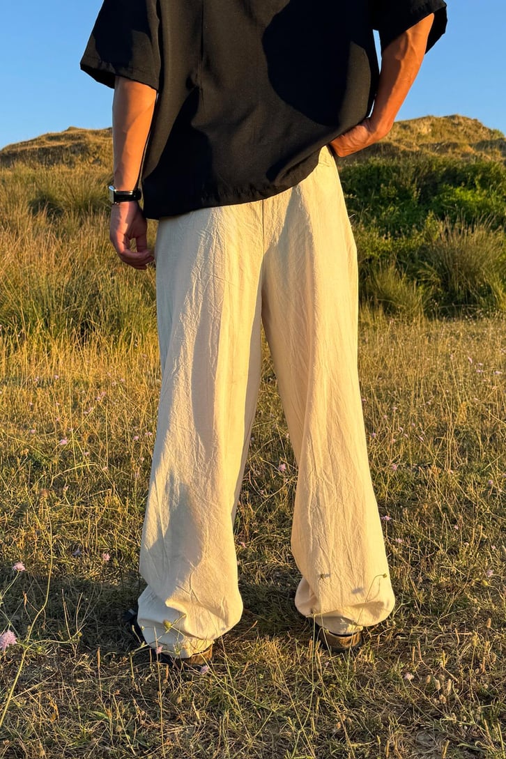 Çift Pileli Keten Pantolon