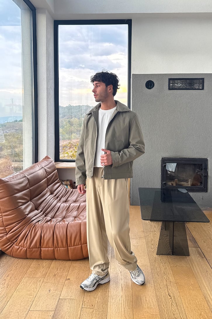 Çift Pileli Kumaş Pantolon Bej