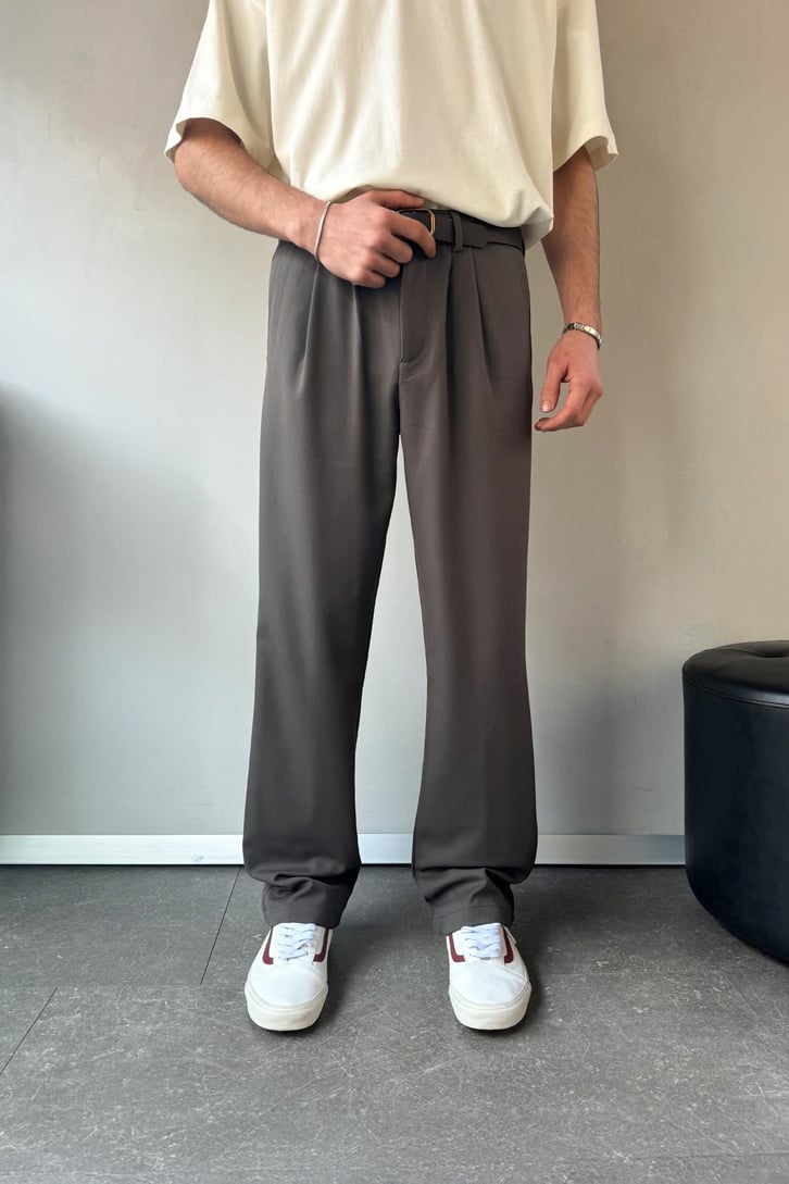 Çift Pileli Relaxed Haki Kumaş Pantolon