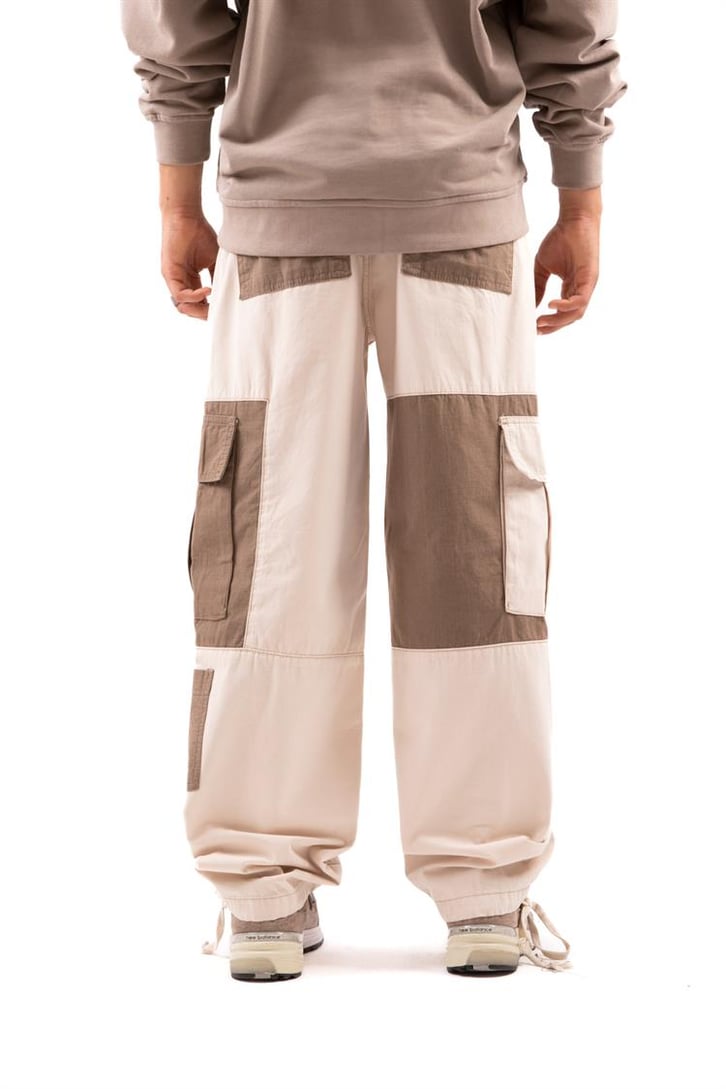 Çift Renkli Krem Kargo Baggy Pantolon