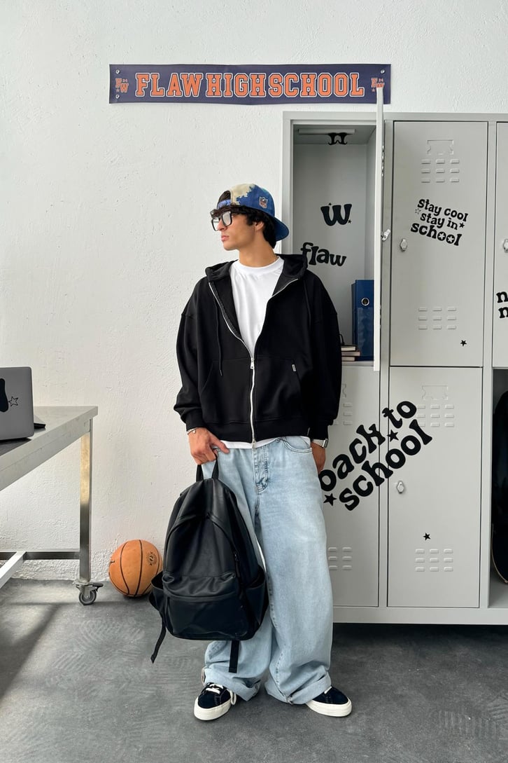 Çift Zip Basic Oversize Hoodie