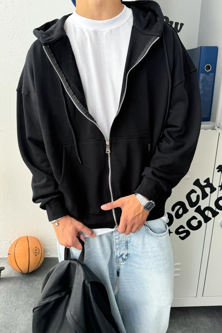 Çift Zip Basic Oversize Hoodie