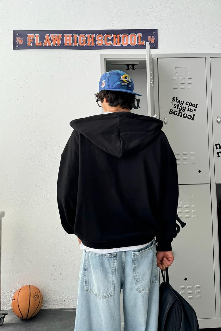 Çift Zip Basic Oversize Hoodie