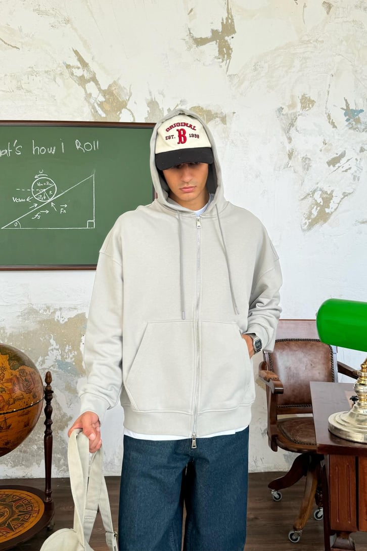 Çift Zip Basic Oversize Hoodie