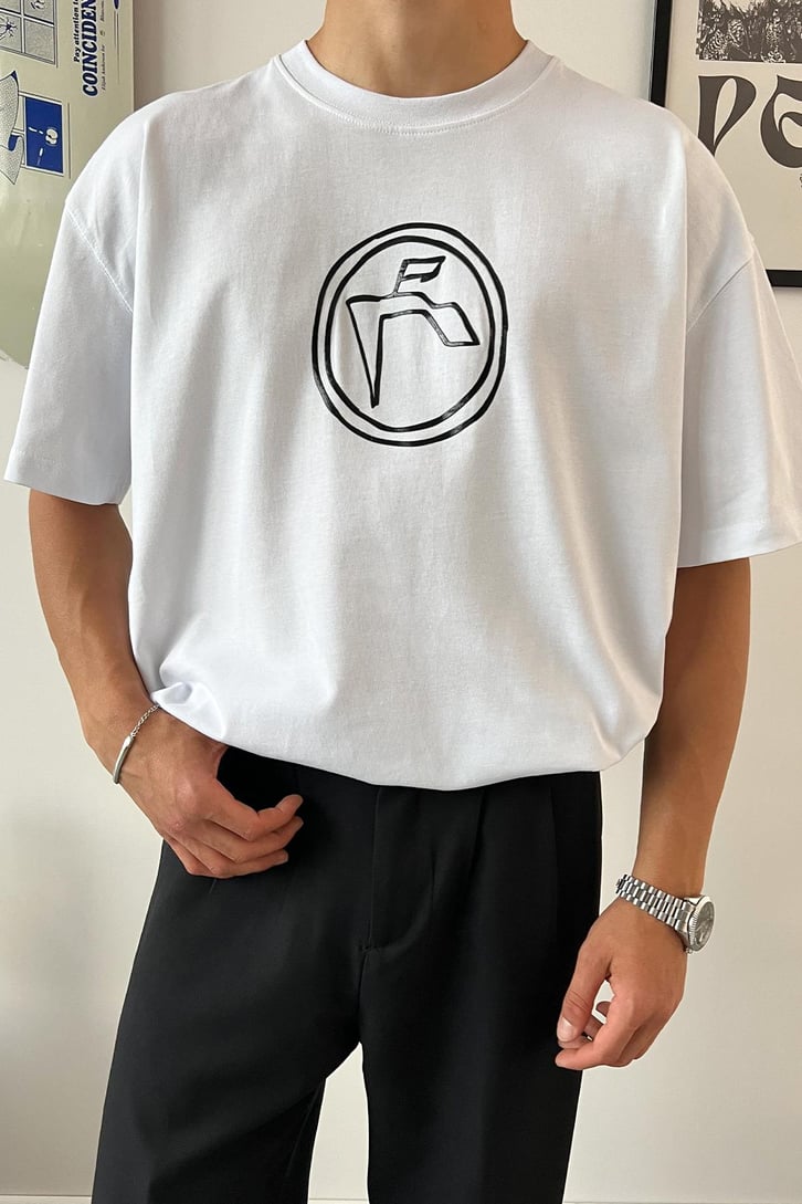 Circle Logo Baskılı Oversize Tişört