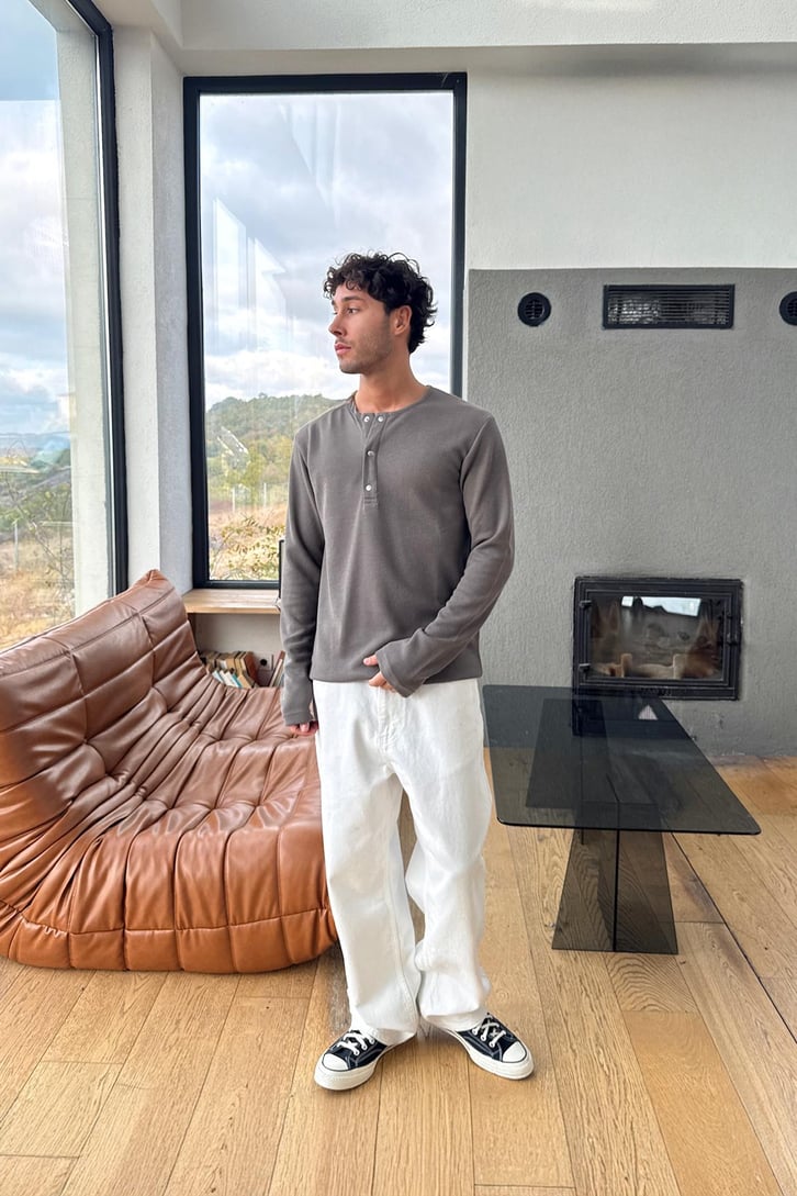 Çıt Çıtlı Oversize Uzun Kol Tişört