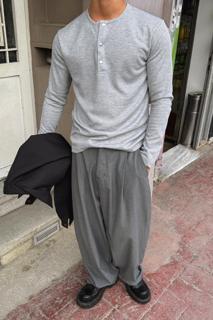 Çıt Çıtlı Oversize Uzun Kol Tişört