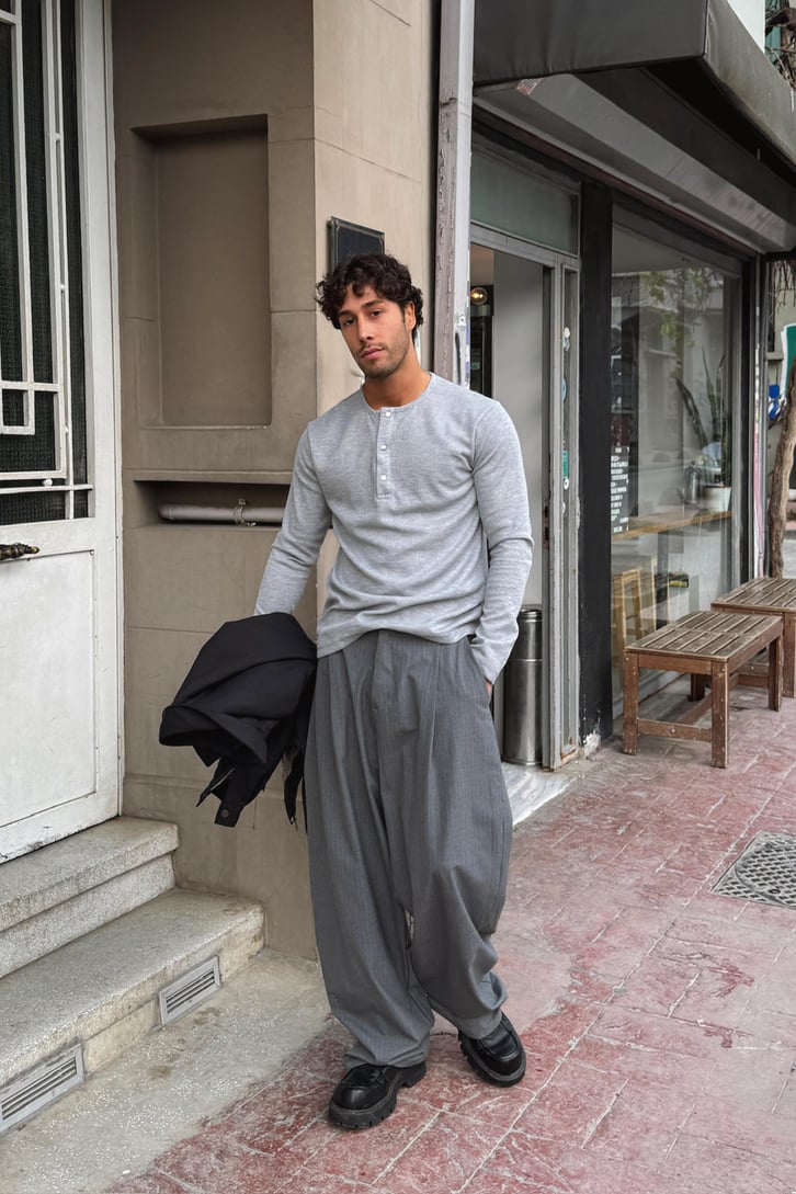 Çıt Çıtlı Oversize Uzun Kol Tişört