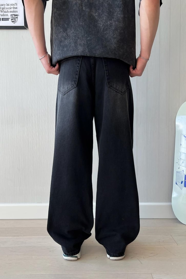 Çizgili Antrasit Baggy Jean