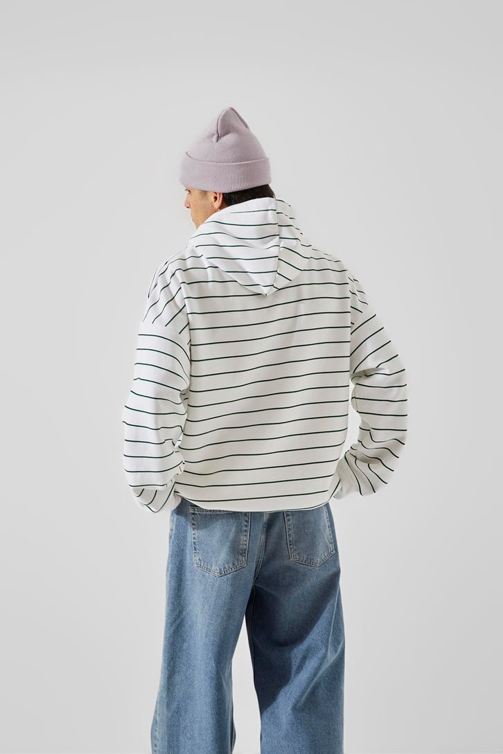 Çizgili Beyaz Oversize Hoodie
