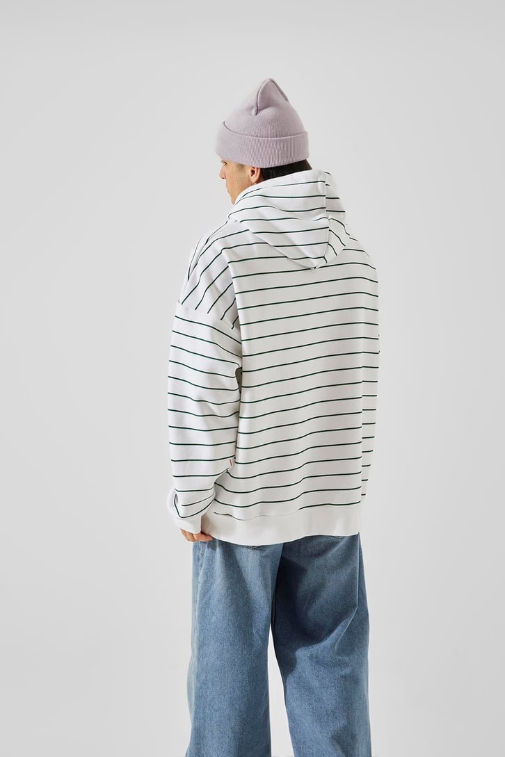 Çizgili Beyaz Oversize Hoodie