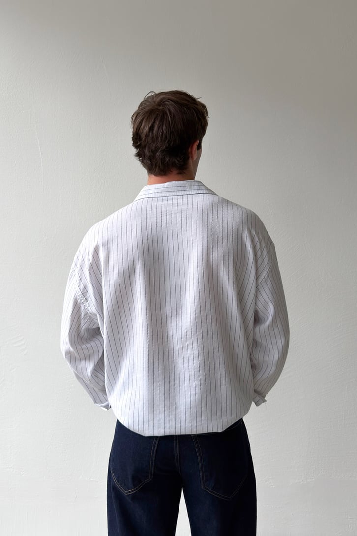 Çizgili Beyaz Poplin Oversize Gömlek