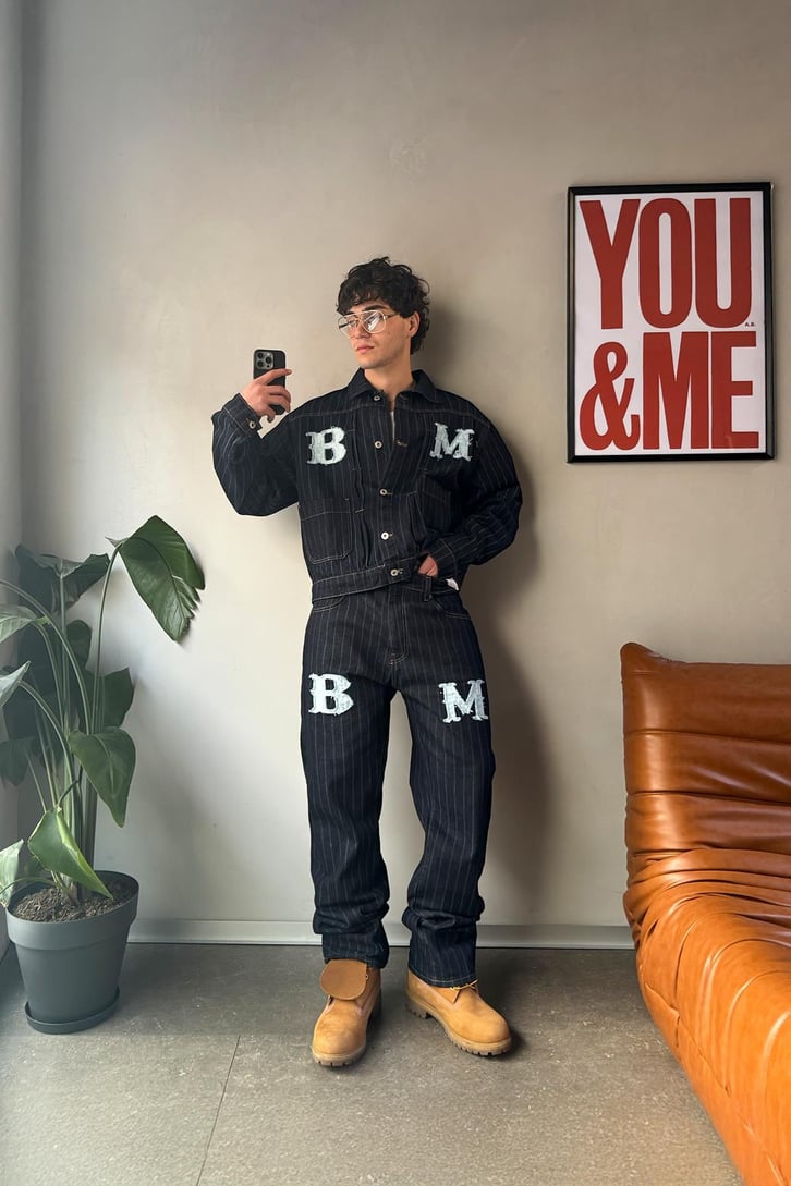 Çizgili Denim Takım