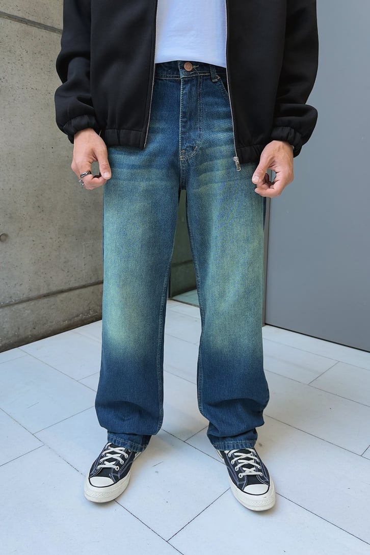 Çizgili Eksitmeli Baggy Fit Jean