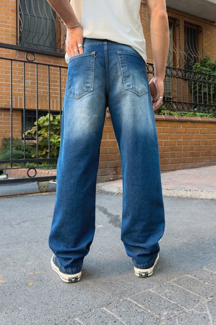 Çizgili Eksitmeli Baggy Fit Jean
