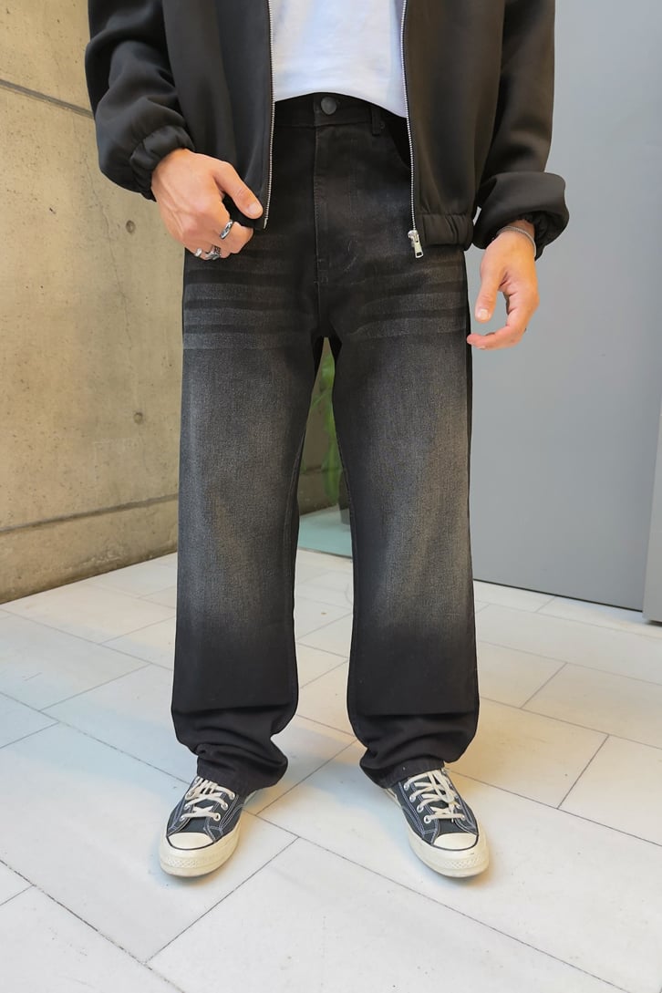 Çizgili Eksitmeli Baggy Fit Jean