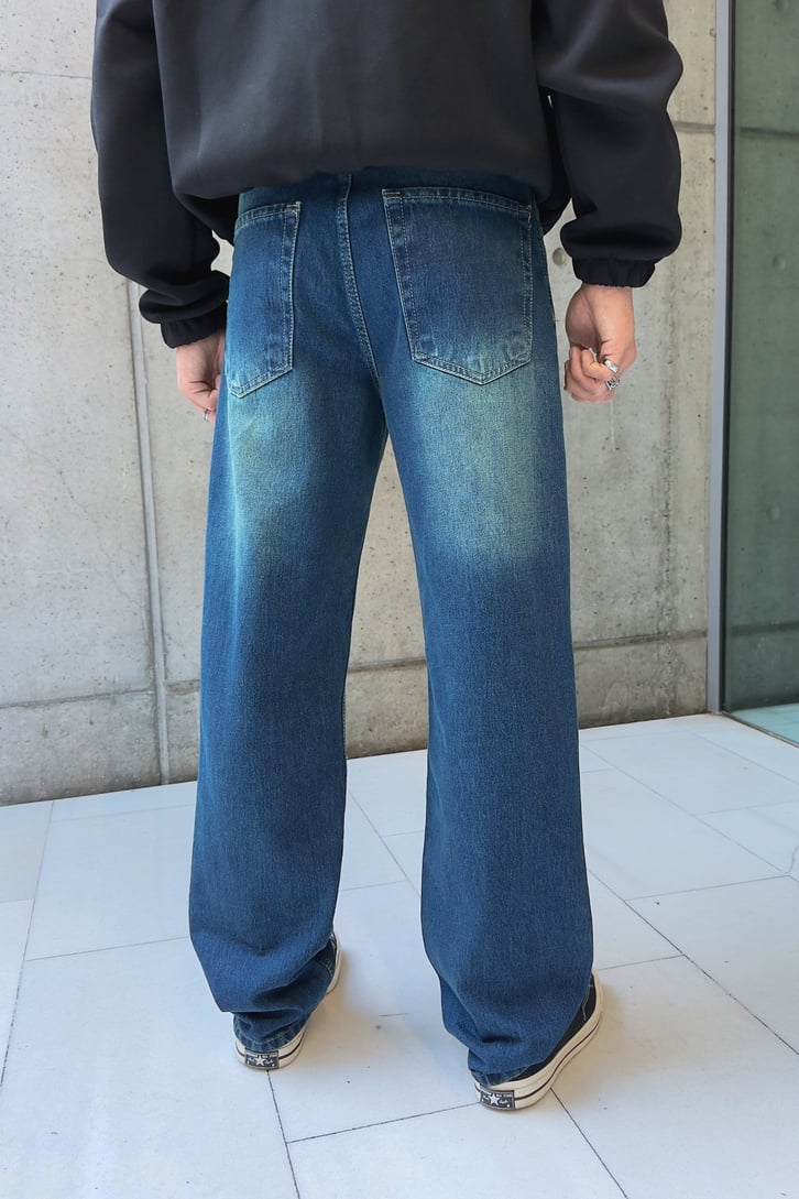 Çizgili Eksitmeli Baggy Fit Jean