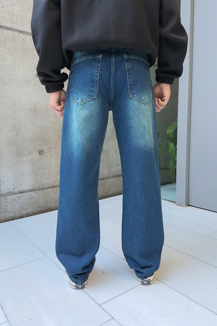 Çizgili Eksitmeli Baggy Fit Jean