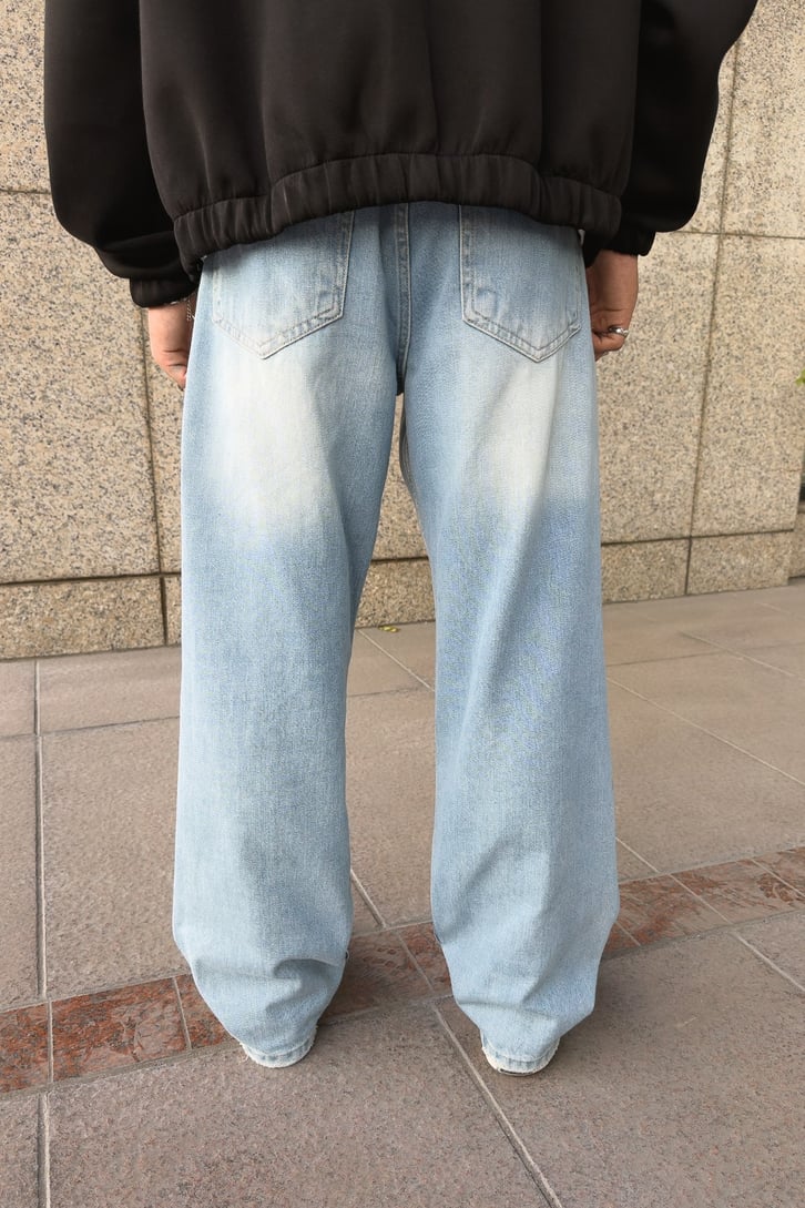 Çizgili Eksitmeli Baggy Fit Jean