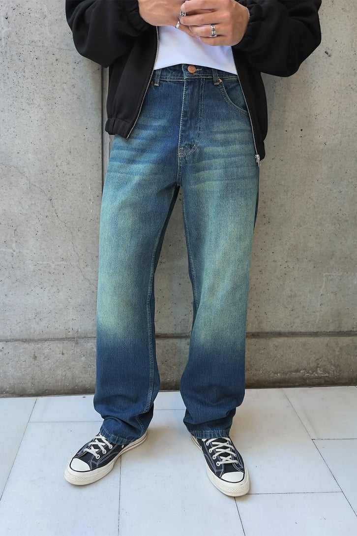 Çizgili Eksitmeli Baggy Fit Jean