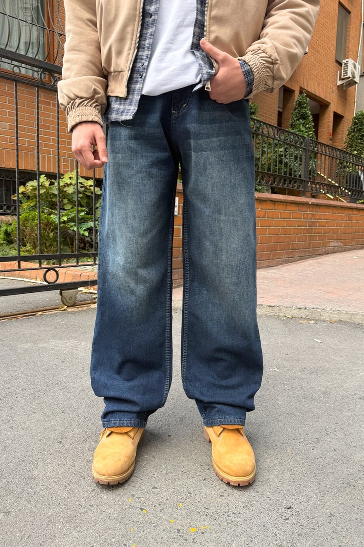 Çizgili Eksitmeli Baggy Jean