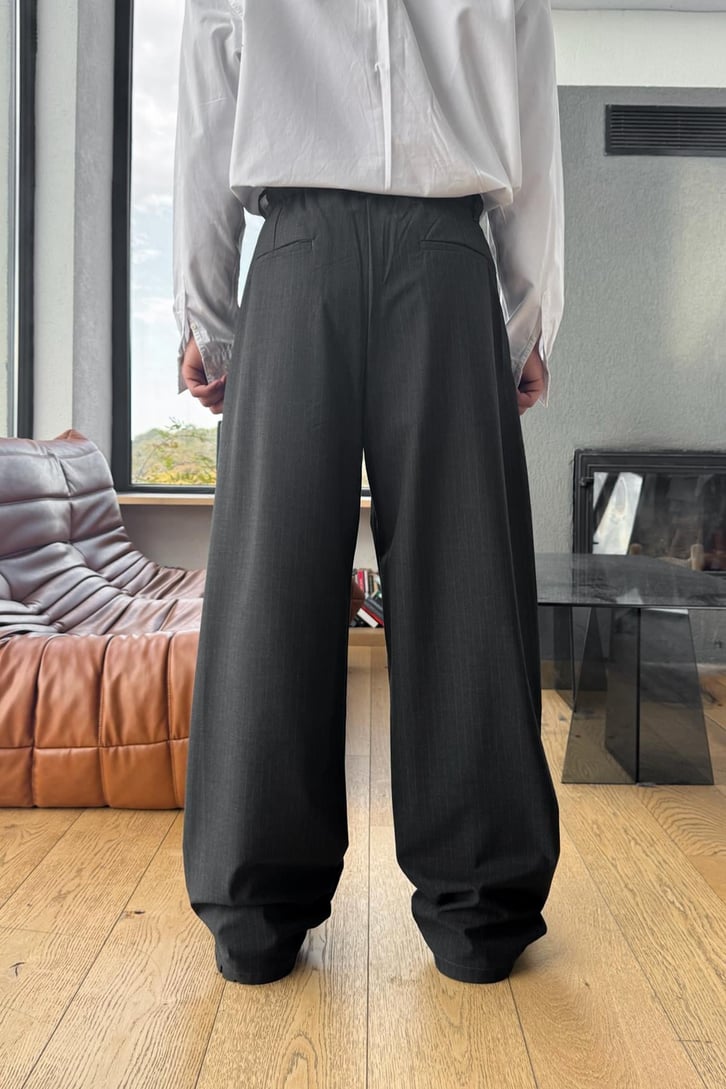 Çizgili Ekstra Baggy Kumaş Pantolon