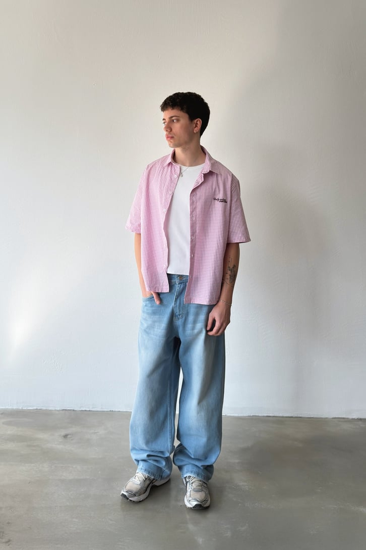 Çizgili Eskitme Model Baggy Jean