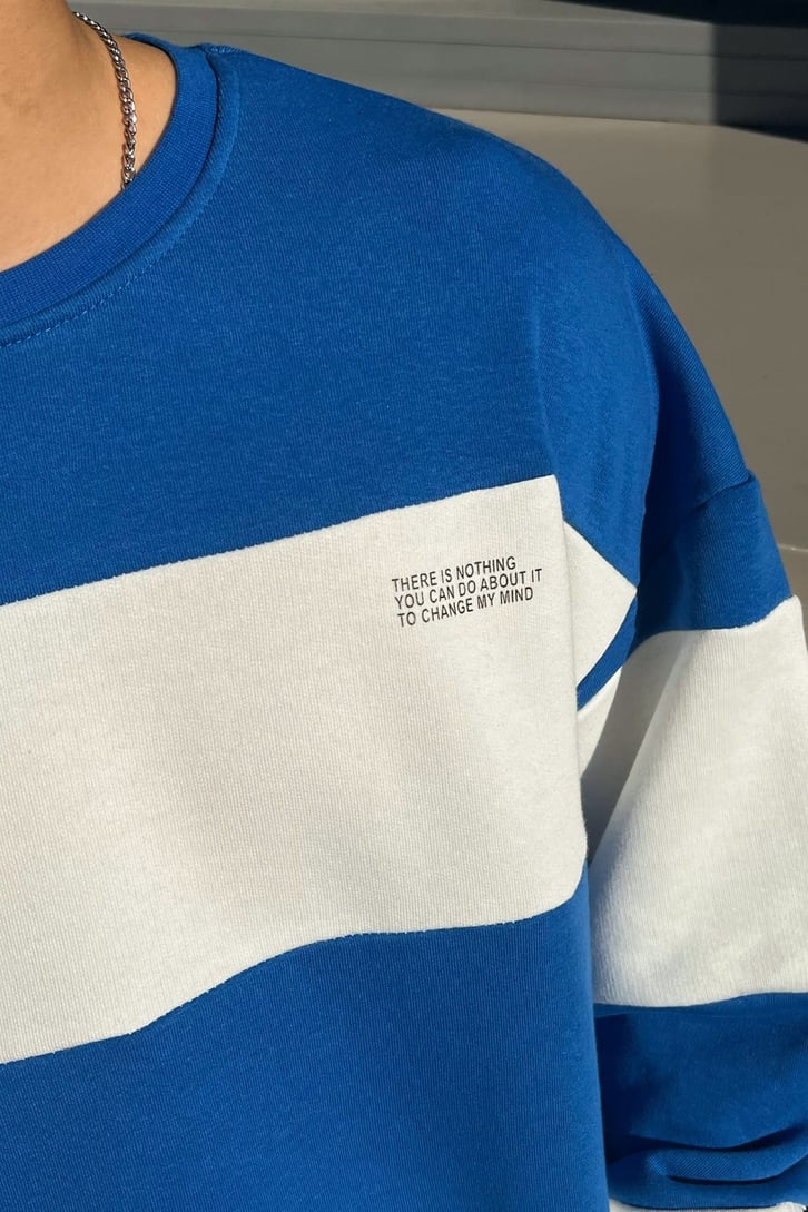 Çizgili Mavi Oversize Sweatshirt