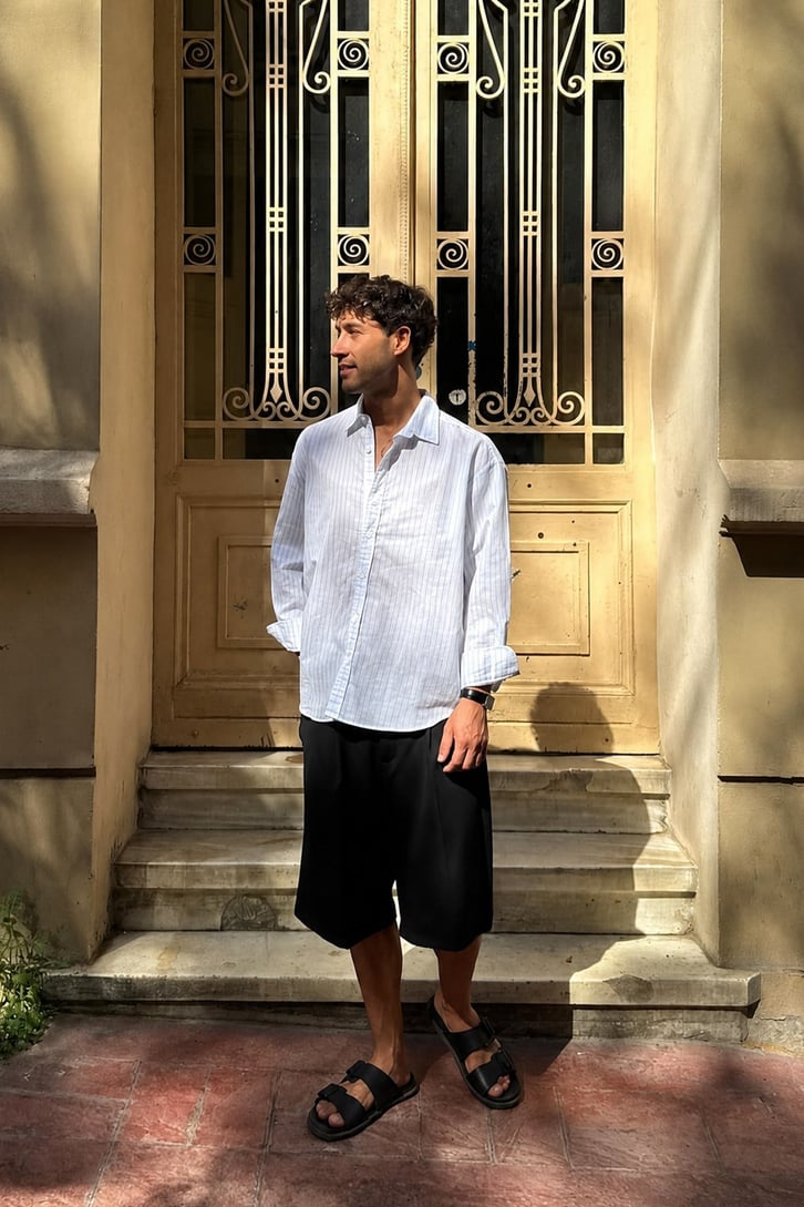 Çizgili Oversize Gömlek Beyaz
