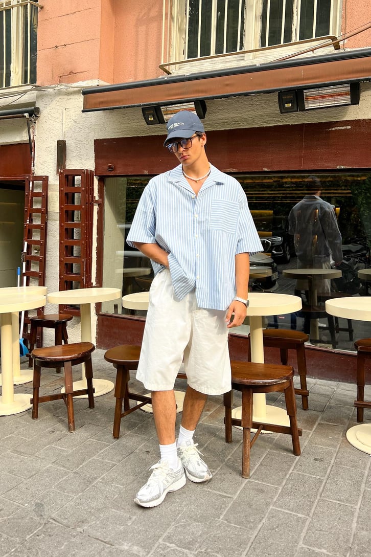 Çizgili Oversize Kısa Kol Gömlek