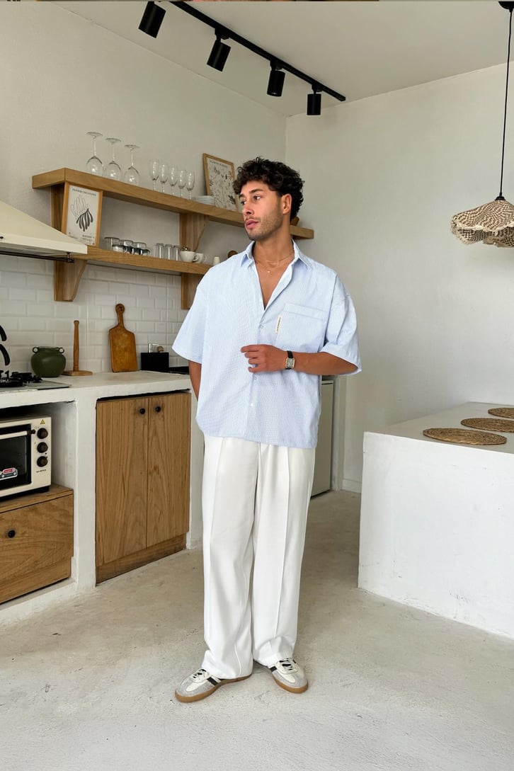 Çizgili Oversize Kısa Kol Gömlek